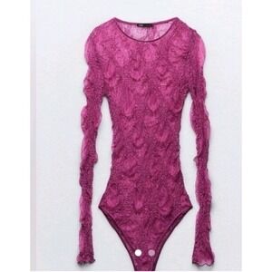 Zara Lace Long Sleeve Bodysuit Pink Size S NWT